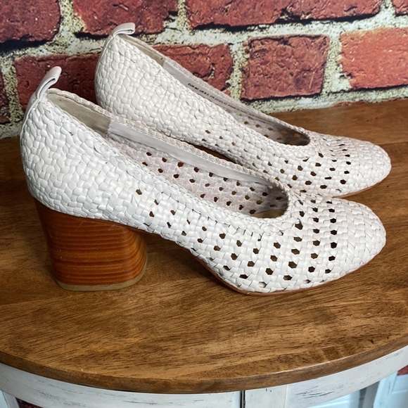 COS Braided White Leather Shoes with Block Funky Heels Size 9 - Picture 7 of 15